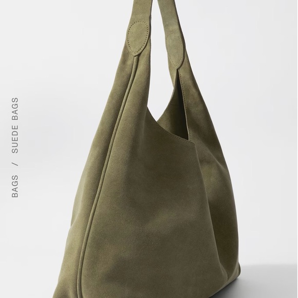 & Other Stories Large Suede Tote Bag in Green - Picture 3 of 13
